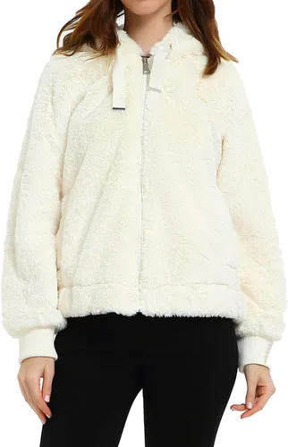Vista 10 de Bellivera Abrigo de piel sintética para mujer con forro de oveja peluda, chaqueta de forro polar esponjosa y capucha con forro de sherpa Beige