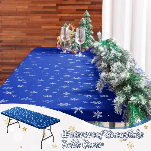 Vista 7 de Mixweer 1 Pza Mantel de Copo de Nieve Borde Elástico Ajuste Ceñido Rectangular Cubierta de Mesa Plegable 6 Pies, 30 x 72'' Tela de Poliéster