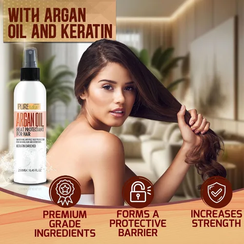 Vista 3 de Spray protector de calor de aceite de argán marroquí para el cabello, protector térmico sin enjuague contra plancha, alisador y daños por secado