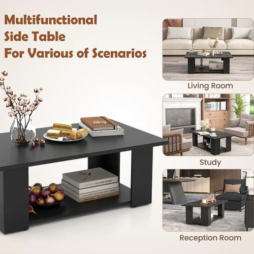 Vista 6 de Giantex Mesa central rectangular de madera, mesa de té moderna grande de 41 pulgadas y 2 niveles con compartimento abierto, fácil montaje, mesa