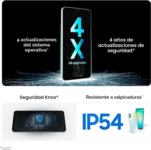 Vista 4 de Samsung Galaxy A06 5G 128GB, 2025 IP54 resistente a salpicaduras, pantalla de 6.7 pulgadas 90Hz, Android 15, modelo internacional desbloqueado