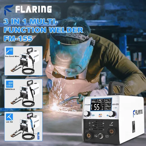 Vista 3 de FLARING 155Amp Soldador MIG, Soldador de núcleo de flujo 110V Flux MIG/Lift TIG/Stick Máquina de soldadura 3 en 1 con gran pantalla digital LED