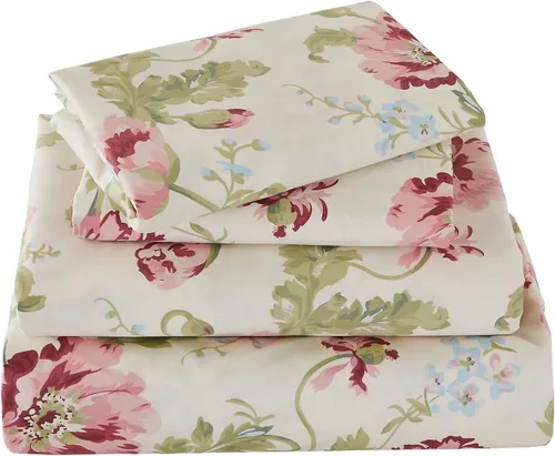 Vista 6 de ABREEZE Juego de sábanas con estampado floral beige, juego de ropa de cama bohemio, juego de ropa de cama de lujo de 4 piezas, medallón de damasco