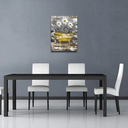Vista 2 de IXMAH - Lienzo decorativo de margaritas rústicas retro en la bañera amarilla, arte abstracto moderno para decoración de pared, pintura al óleo