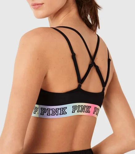 Vista 2 de Victoria's Secret Pink Ultimate - Brasier deportivo de bajo impacto para mujer, brasier deportivo, color negro (S), Negro puro