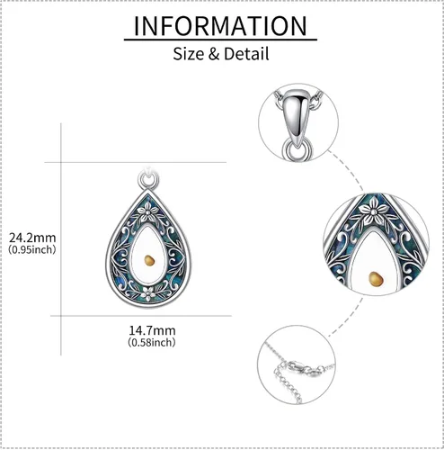 Vista 4 de URONE Collar con colgante de semilla de mostaza, de plata de ley, con dije de fe y semilla de mostaza, joyería cristiana