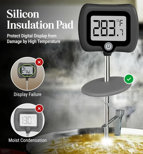 Vista 2 de Termómetro digital de dulces con clip para olla, sonda de acero inoxidable de 10 pulgadas de largo, termómetro de cocina de lectura instantánea