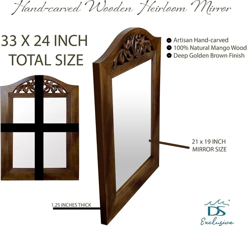 Vista 8 de Espejo de pared de madera, espejo de marco de madera rústica para baño, granja, dormitorio, entrada y sala de estar, espejo de pared decorativo