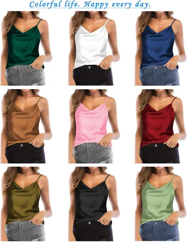Vista 2 de TOUTOUAI - Blusas de tirantes de satén con cuello holgado para mujer