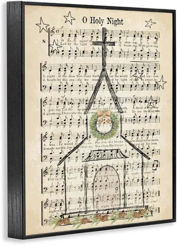 Vista 2 de Stupell Industries 'Festive Holy Night Musical Script', arte giclée enmarcado, negro, 11 x 14 pulgadas, fácil de colgar y resistente, fabricado