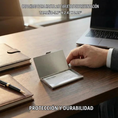 Vista 3 de SunplusTrade tarjetero para tarjetas empresariales profesionales, de acero inoxidable, diseño delgado, para hombre y mujer