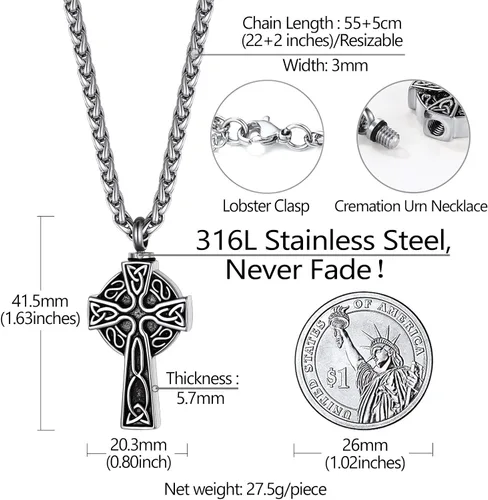 Vista 11 de Richsteel Collar de urna para cenizas, joyería de cremación, colgante de recuerdo conmemorativo con cadena
