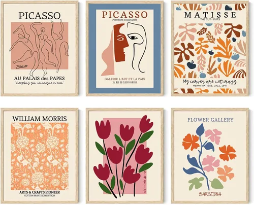 Vista 7 de Iknostine Juego de 6 impresiones artísticas de pared de artistas famosos Matisse abstractas de color verde, póster estético en lienzo con diseño