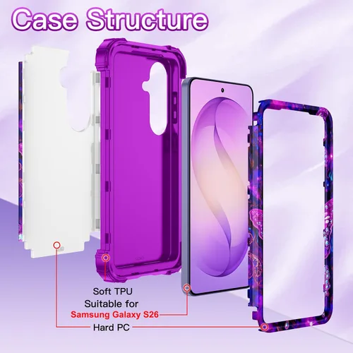 Vista 3 de LONTECT Funda para Galaxy S26 5G a prueba de golpes, 3 en 1, resistente y resistente, policarbonato duro+híbrida suave resistente de alto impacto