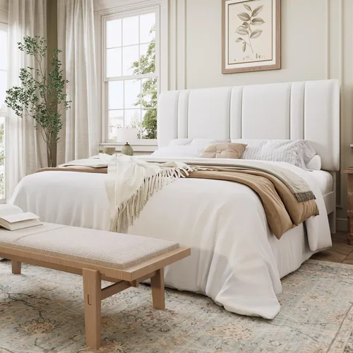 Vista 16 de SHA CERLIN Base de cama de plataforma de tamaño completo, cama tapizada de terciopelo con cabecera ajustable, diseño capitoné de canal vertical