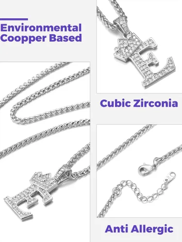 Vista 4 de Richsteel A-Z - Collar con inicial de corona para hombres y mujeres, chapado en oro de 18 quilates, circonita cúbica brillante, colgante