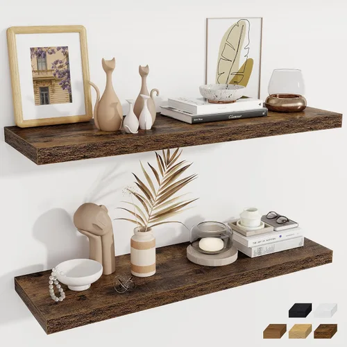 Vista 70 de Fun Memories Pequeños estantes flotantes para pared, estantes cuadrados de pared de 8 pulgadas con soportes invisibles, estantes negros para baño