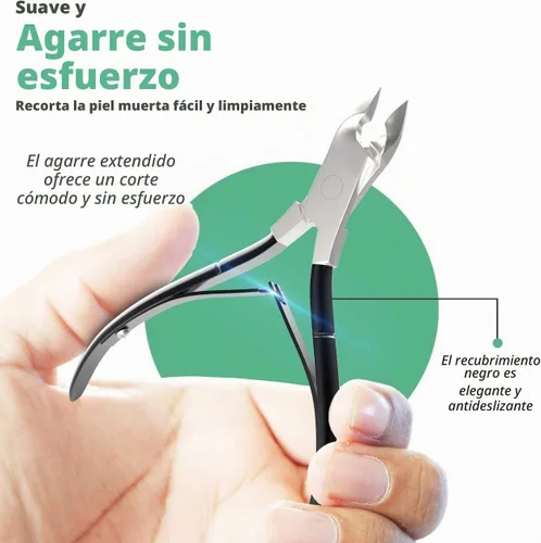 Vista 4 de Cortadora de Cutículas Profesional con Empujador de Cutículas, Removedor de Cutículas para Uñas, Alicate Plateado de Acero Inoxidable, Cuchillas