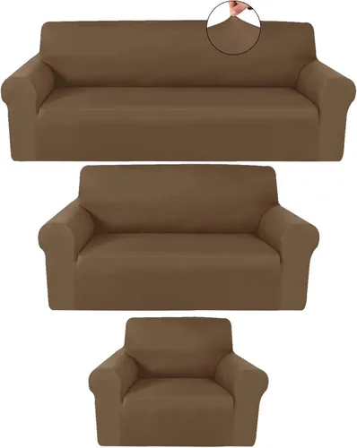 Vista 27 de Peryiter Juego de 3 Fundas para Sofá, Cubiertas de Muebles para Sofá, Loveseat, Sillón, Ajuste de Forma Elástico, Sin Arrugas, Protector de Muebles