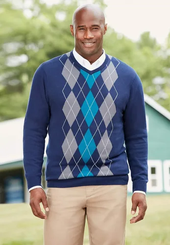 Vista 3 de KingSize Suéter Argyle grande y alto con cuello en V para hombre