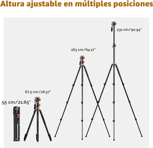 Vista 7 de K&F CONCEPT Trípode de cámara aérea de 90 ''/90.6 in, trípodes de video de disparo horizontal con cabezal fluido resistente, monopie desmontable