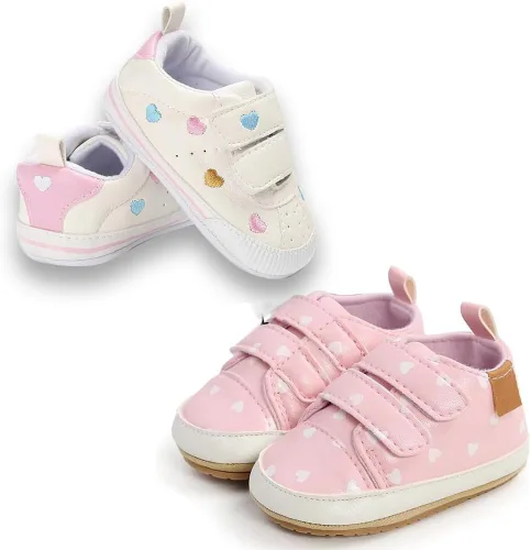 Vista 5 de eitwo 2 pares de zapatos de bebé, para niños y niñas, suela de goma antideslizante, unisex, suaves y ligeros, zapatos de cuna para primeros pasos