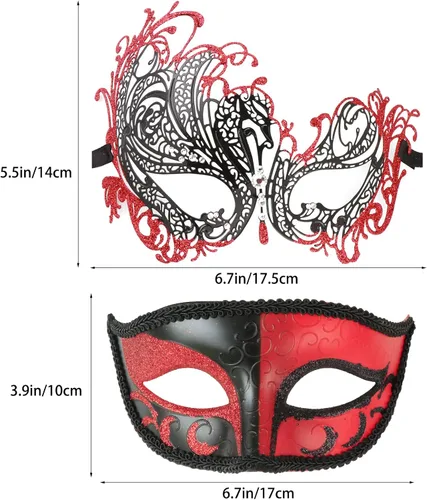 Vista 9 de Máscaras de máscaras para parejas, máscara de Mardi Gras, máscara de fiesta veneciana, máscara de disfraces de Halloween, máscara de metal, paquete