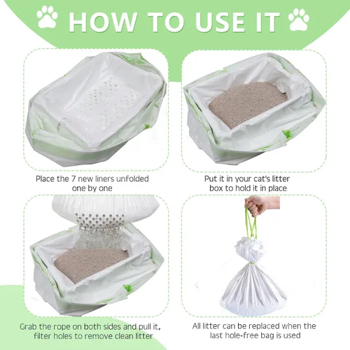 Vista 2 de Bolsas de arena para gatos con agujeros, 21 unidades con cordón grande, bolsas de arena para gatos, bolsas de basura para gatos (37 x 18 pulgadas)