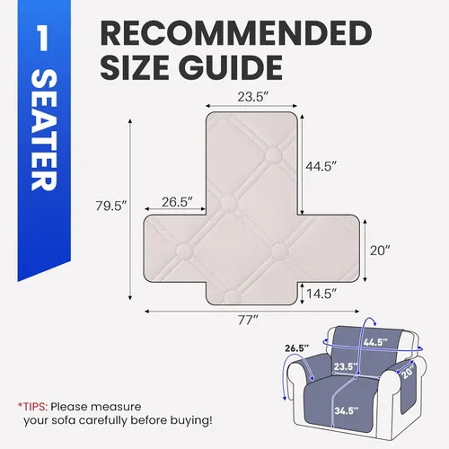 Vista 2 de XINEAGE Funda impermeable para sillón, funda para sofá de 1 plaza con correas elásticas y bolsillos, triple protección antideslizante, lavable