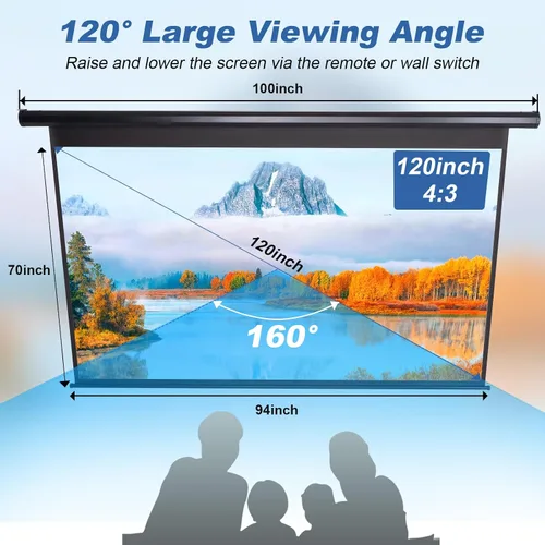Vista 7 de Pantalla de Proyector de 120 Pulgadas Motorizada 4:3 HD Eléctrica Elevable con Control Remoto, Pantalla de Proyección Automática Retractable