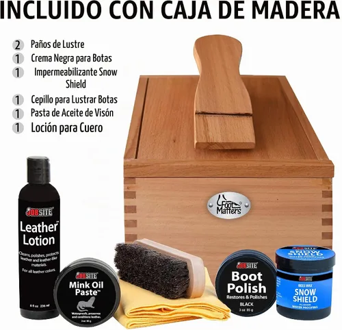 Vista 3 de FOOTMATTERS Shoe Shine Valet Box - Cuidado de botas y zapatos de madera dura Kit de pulido e impermeable