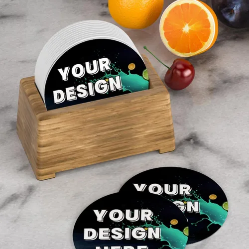 Vista 7 de Juego de 100 posavasos personalizados de cartón absorbente de 4 x 4 pulgadas de grosor, impresión personalizada a todo color, ideal para promoción