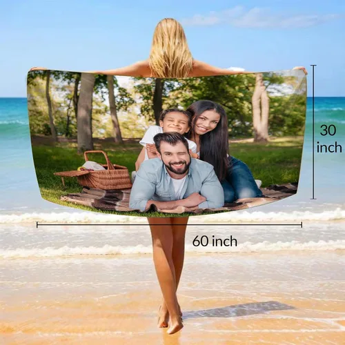Vista 4 de Toallas de playa personalizadas con imagen, diseño de toalla personalizada con tu nombre, logotipo de foto, toallas de secado rápido y ultrafinas