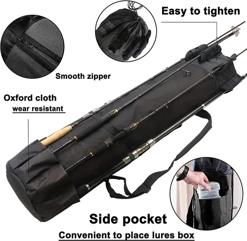 Vista 3 de Bolsa de caña de pescar multifunción - Funda impermeable para carrete de caña, bolsa de transporte de lona duradera, gran regalo de almacenamiento