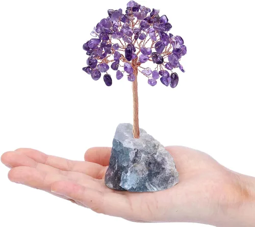 Vista 9 de Jovivi Paquete – 2 artículos de racimos de amatista, cristales naturales de geoda cruda Healng piedra + árbol de cristal de amatista cristales