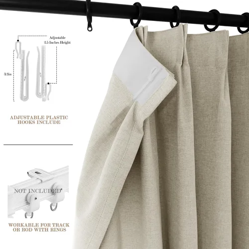 Vista 3 de Fcosie Cortinas plisadas de lino sintético para ventana, extra ancha, 100 % opacas, para teatro, cine, cafetería, pasillo, loft, dormitorio, bar