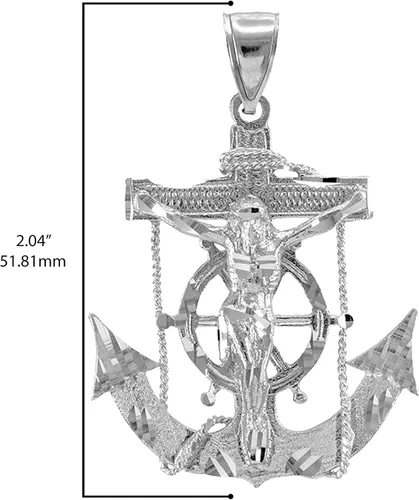 Vista 3 de Claddagh Gold . Colgante de plata de ley 925 con cruz de ancla de crucifijo marinero