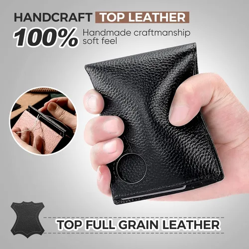 Vista 4 de Dallson Mens Wallet for Airtag Bifold Genuine Leather Wallet with Air Tag Holder 2 ID Window 10 Card Slot RFID Blocking Smart Wallet Compatible with