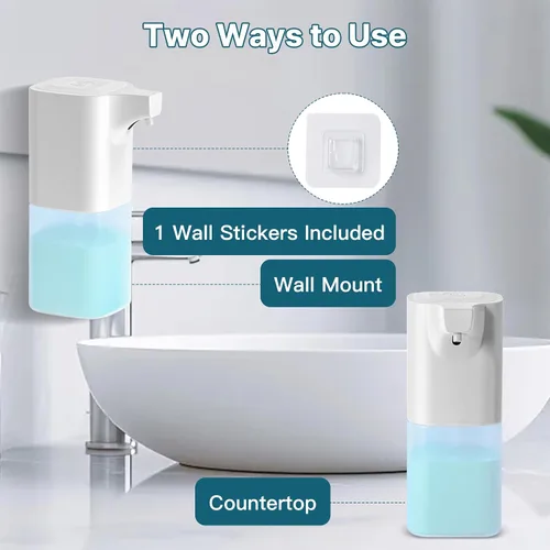 Vista 6 de Dispensador automático de jabón espumoso, espuma ajustable de 4 niveles, dispensador automático de jabón de manos de 11.8 fl oz, recargable