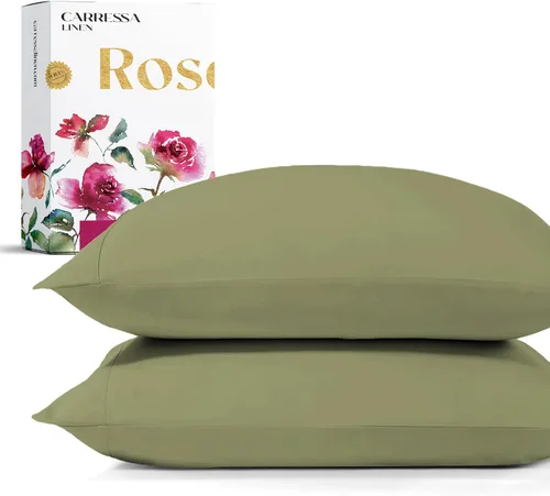 Vista 17 de Carressa Linen Juego de 2 fundas de almohada 100% algodón egipcio, tamaño estándar, lujosas fundas de almohada de algodón de la serie 1200