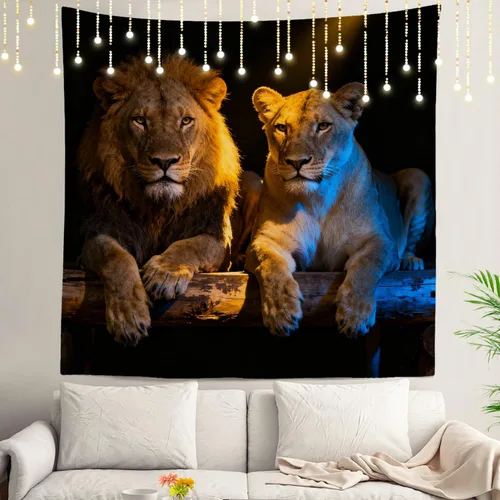 Vista 23 de Shrahala Brown Golden Tapestry, Lion Wall Hanging Hd Print Polyester Backdrop For Dorm Room Bedroom 30 X 40 In
