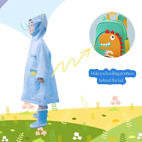Vista 3 de amo nenes Kids Raincoat for Boys Girls Rain Poncho with Hood, Waterproof Reusable EVA Rainwear Toddler Cartoon 2-12 Years