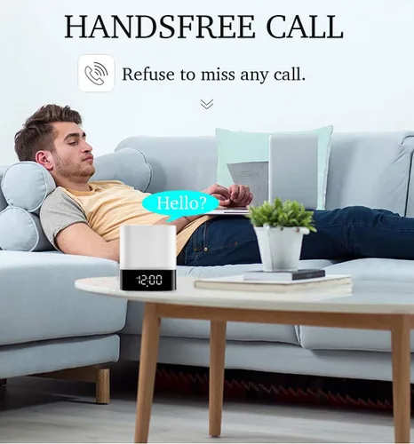 Vista 6 de Altavoz Bluetooth con luces nocturnas, reloj despertador inalámbrico Bluetooth, lámpara de noche con sensor táctil, luces nocturnas que cambian