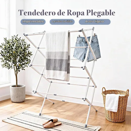 Vista 4 de Tendedero plegable para ropa (41 x 29 x 14 pulgadas), color blanco Estante de secado de ropa extensible portátil para ropa de secado al aire