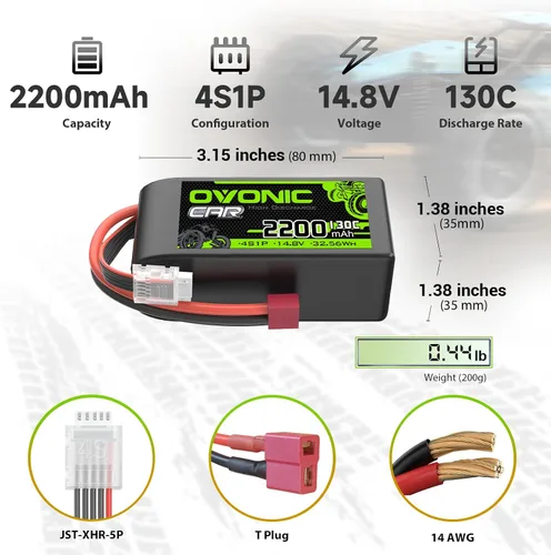 Vista 2 de OVONIC 4S LiPo Batería 2200mAh 14.8V 130C Corto RC Batería con Dean Estilo T Conector