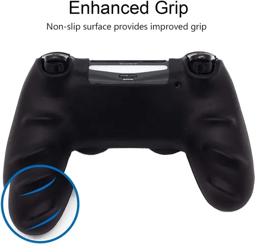 Vista 6 de BRHE - Funda protectora de silicona con agarre antideslizante para PS4 SlimPS4 Pro WirelessWirelessWired Gamepad con 2 tapas de agarre de pulgar