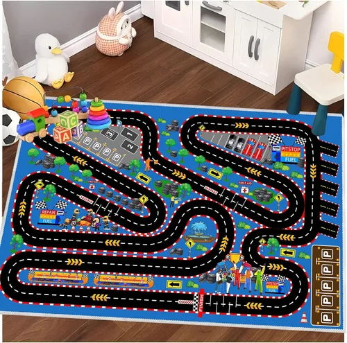 Vista 6 de Alfombra de coche para niños para autos de juguete, alfombra de pista de carreras, alfombra de carretera para sala de juegos, aula, habitación