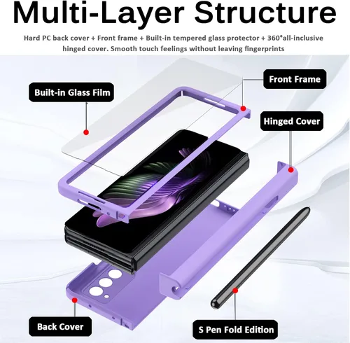 Vista 3 de Miimall Funda compatible con Samsung Galaxy Z Fold 2 con bisagra S Pen, con bisagras, lápiz capacitivo, soporte para bolígrafo + protector