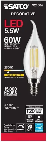 Vista 5 de Satco 6Pk 5.5w CA10 LED 2700K Candelabro Base regulable - 60w equiv