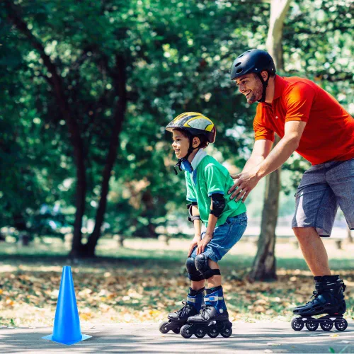 Vista 5 de Conos deportivos de entrenamiento de tráfico de 12 pulgadas, [paquete de 10] conos de seguridad azules, conos de baloncesto de fútbol para taladros